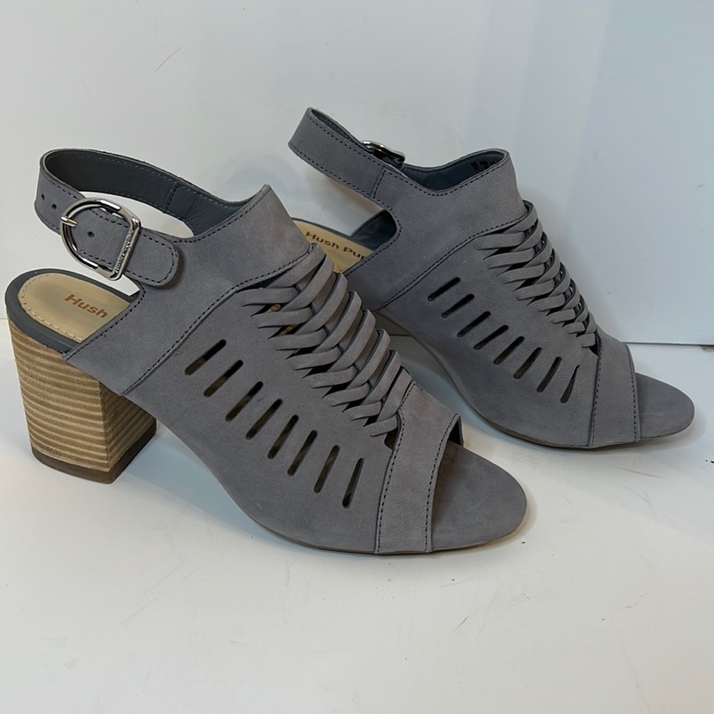 NWOT HUSH PUPPIES FROST GRAY NUBUCK SUEDE SLING BACK OPEN TOES HEELS SHOSE SZ 11